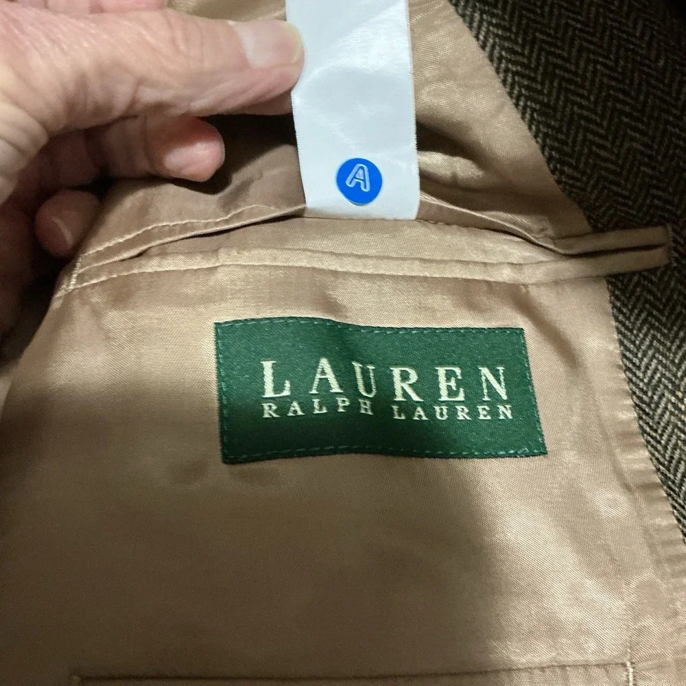 Lauren Ralph Lauren Men Sport Coat Jacket 44L Lambs‎ Wool Brown Herringbone